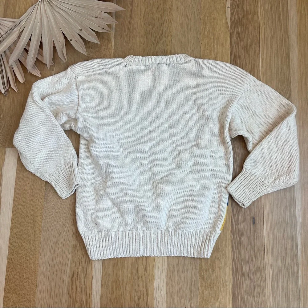 Vintage Passports Pier 1 Imports Beach Surfing 3D Knit Cream Peru Cotton Sweater